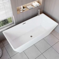AICA Sanitaire Baignoire îlot rectangulaire L170x80xH58cm blanc en Acrylique avec Bonde et trop plein - Installation facile, effet garanti