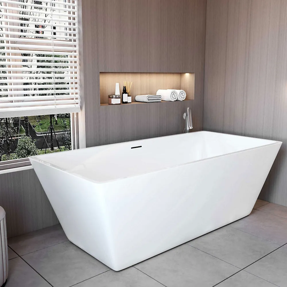AICA Sanitaire Baignoire îlot rectangulaire L170x80xH58cm blanc en Acrylique avec Bonde et trop plein - Installation facile, effet garanti