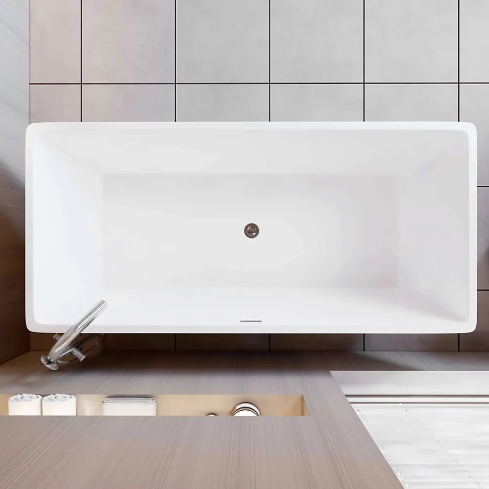 AICA Sanitaire Baignoire îlot rectangulaire L170x80xH58cm blanc en Acrylique avec Bonde et trop plein - Installation facile, effet garanti