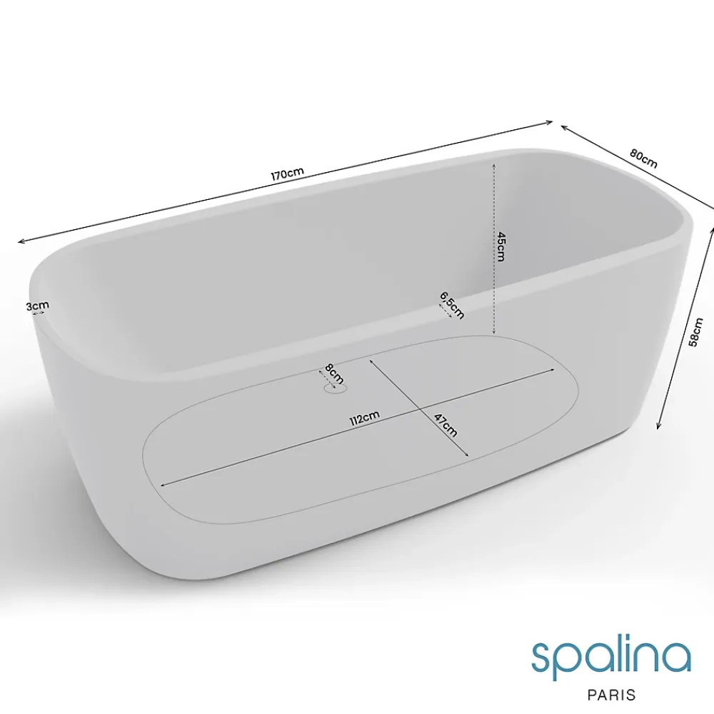 Spalina Baignoire îlot rectangulaire Dune 170x80 cm, blanc, by