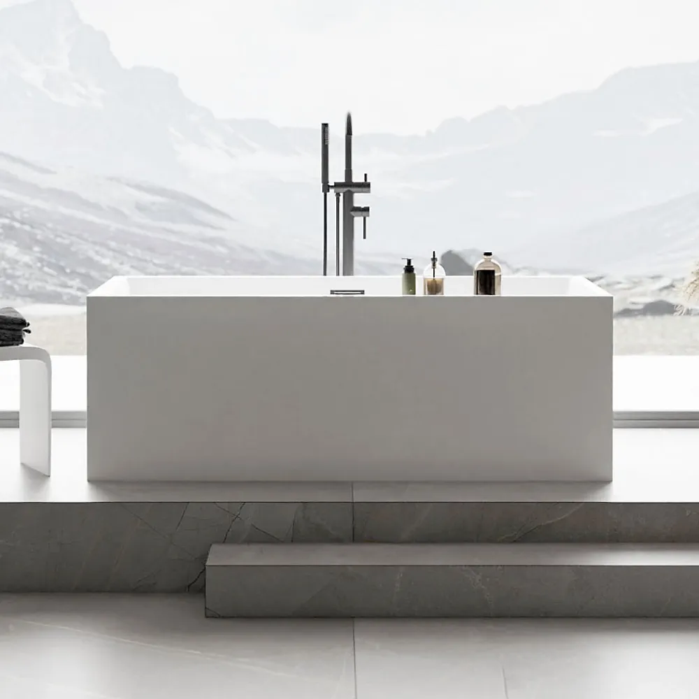Baignoire Îlot|Bernstein Baignoire îlot rectangulaire VERONA acrylique blanc - 170x80x60cm - Garantie 5 ans - Avec robinet mitigeur 1521, Sans siphon