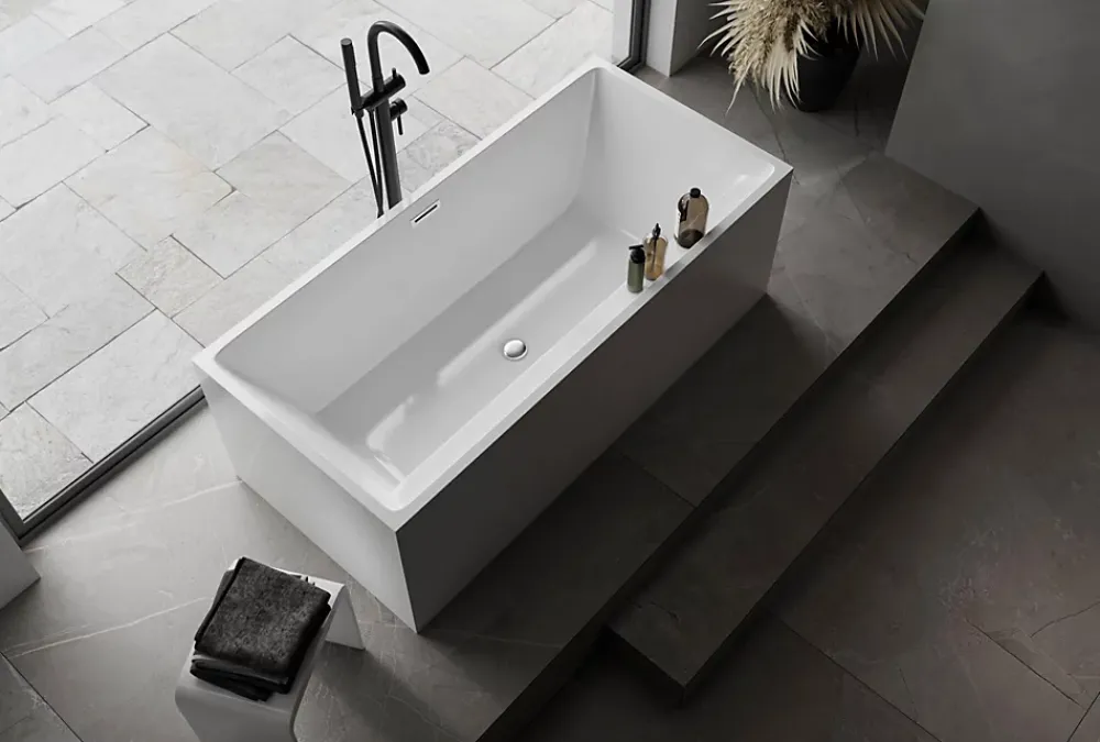 Baignoire Îlot|Bernstein Baignoire îlot rectangulaire VERONA acrylique blanc - 170x80x60cm - Garantie 5 ans - Avec robinet mitigeur 1521, Sans siphon