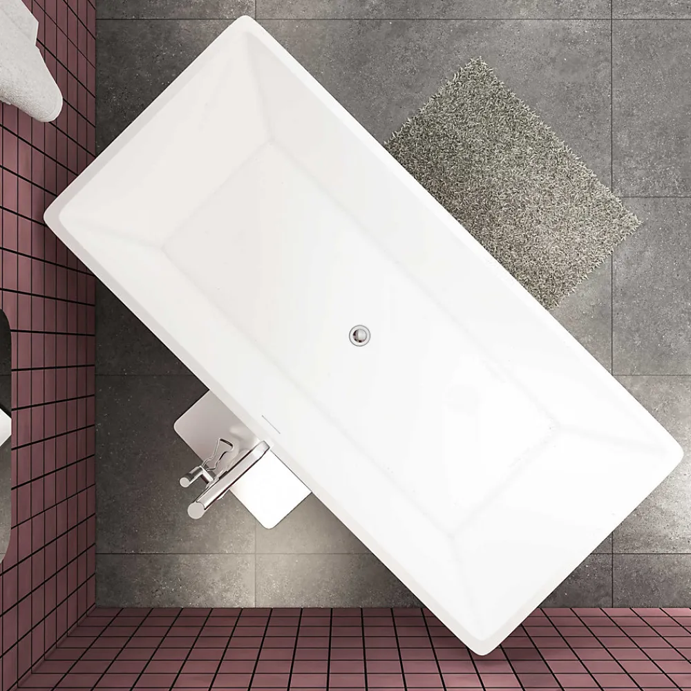 Baignoire Îlot|AICA Sanitaire Baignoire îlot rectangulaire blanc en Acrylique - 360L - L.170 x l.80 x H.58cm - Préassemblée, facile à installer ,by AICA