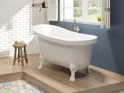Vente-unique Baignoire îlot rétro avec pieds de lion blancs - 200 L - 145 x 74 x 77 cm - Blanche - NISOS II