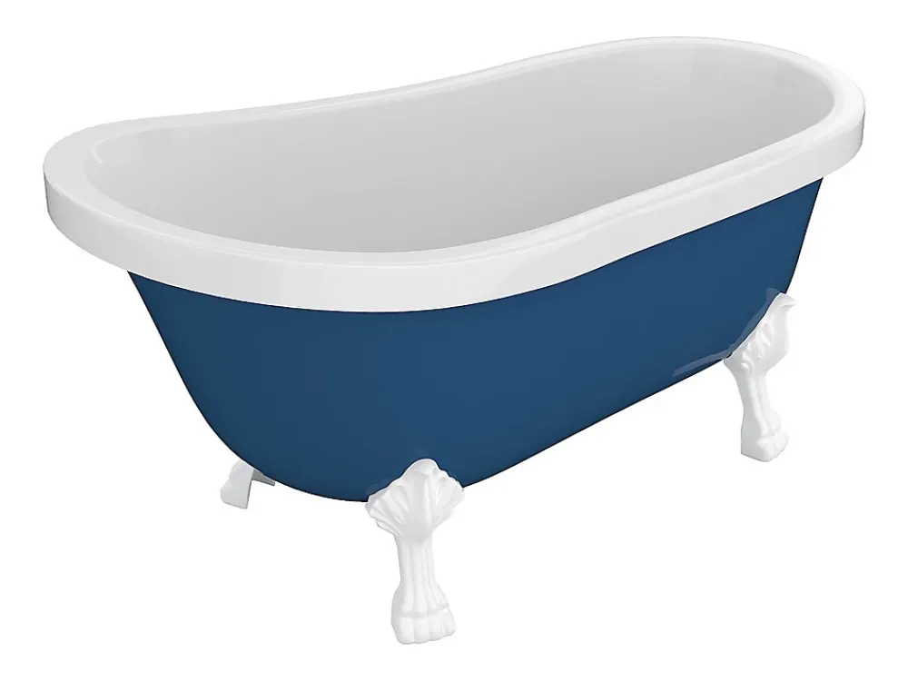 Vente-unique Baignoire îlot rétro avec pieds de lion blancs - 200 L - 145 x 74 x 77 cm - Bleu - NISOS II