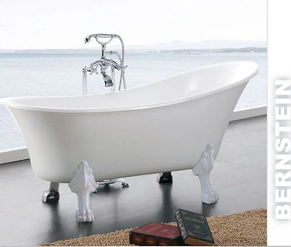 Baignoire Îlot|Bernstein Baignoire îlot sabot design sur pieds 176x71x77cm PARIS blanc, Pieds Doré + robinet mitigeur 1414 or
