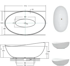 Azura Home Design Baignoire îlot SIYA 172 x 100 cm