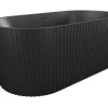 Baignoire Îlot|Vente-unique Baignoire îlot striée en acrylique - Noir mat - 220L - 150 x 75 x 58 cm - ALIENA