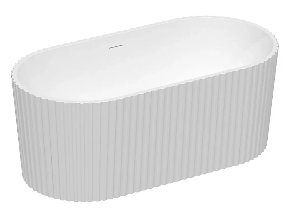 Baignoire Îlot|Vente-unique Baignoire îlot striée en acrylique - Blanc brillant - 230L - 170 x 80 x 58 cm - ALIENA