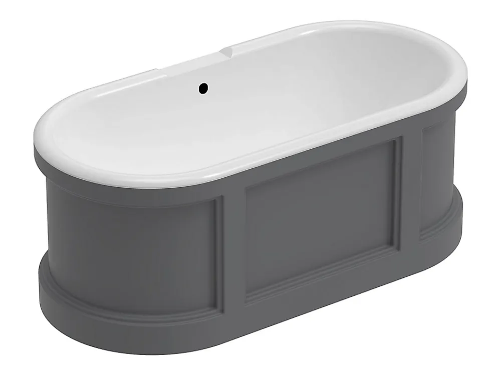 Vente-unique Baignoire îlot style campagne chic - Gris mat - 161L - 152 x 74 x 60 cm - CAVASO
