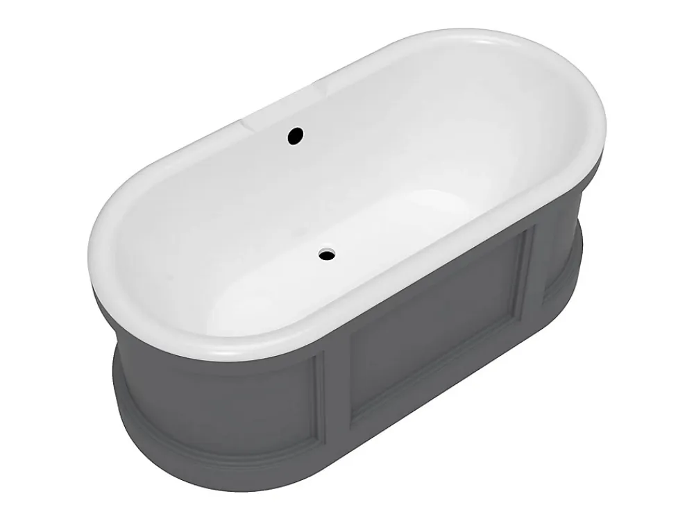 Vente-unique Baignoire îlot style campagne chic - Gris mat - 161L - 152 x 74 x 60 cm - CAVASO