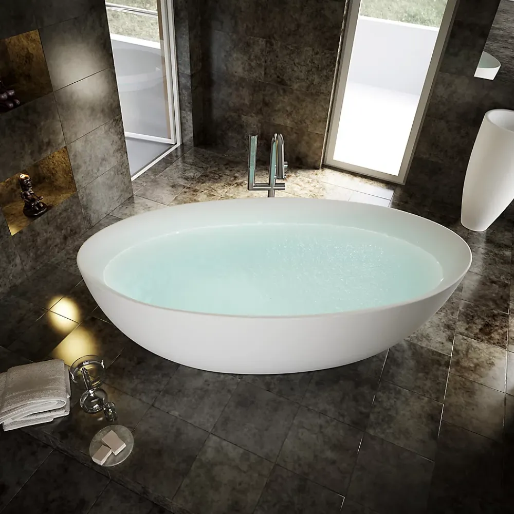 Bernstein Baignoire îlot TERRA acrylique blanc mat - 186x88x60cm - Garantie 5 ans - Sans robinet, Avec siphon
