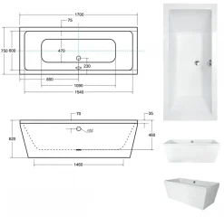 Baignoire Îlot|Azura Home Design Baignoire îlot VENA 170 x 75 cm
