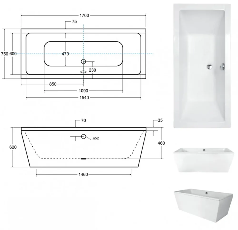 Baignoire Îlot|Azura Home Design Baignoire îlot VENA 170 x 75 cm