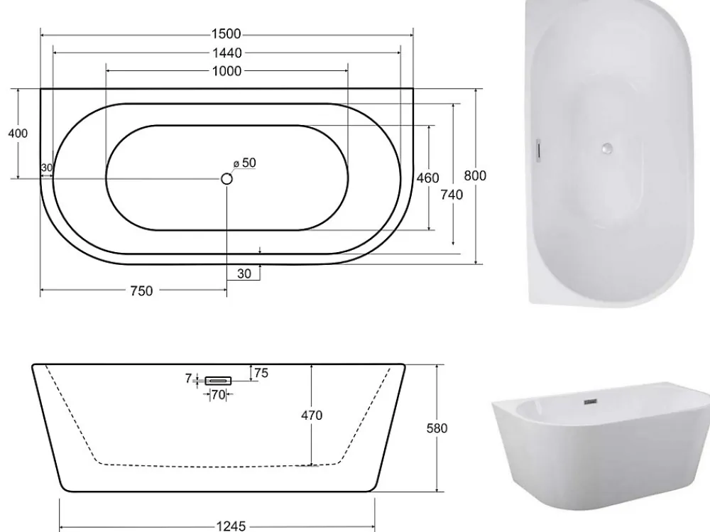 Baignoire Îlot|Azura Home Design Baignoire îlot VICA 80 cm - 150cm