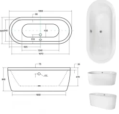Baignoire Îlot|Azura Home Design Baignoire îlot VICTORIA - 185 x 83 cm