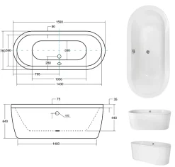 Azura Home Design Baignoire îlot VICTORIA - 160 x 75 cm