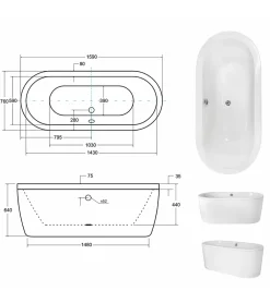 Azura Home Design Baignoire îlot VICTORIA - 160 x 75 cm