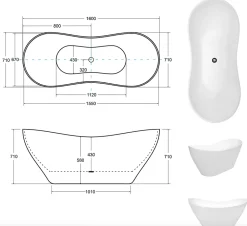 Baignoire Îlot|Azura Home Design Baignoire îlot VIYA 160 x 70 cm