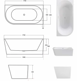 Baignoire Îlot|Azura Home Design Baignoire îlot ZOYA GLAM GOLDEN angle droit - 170 x 80 cm