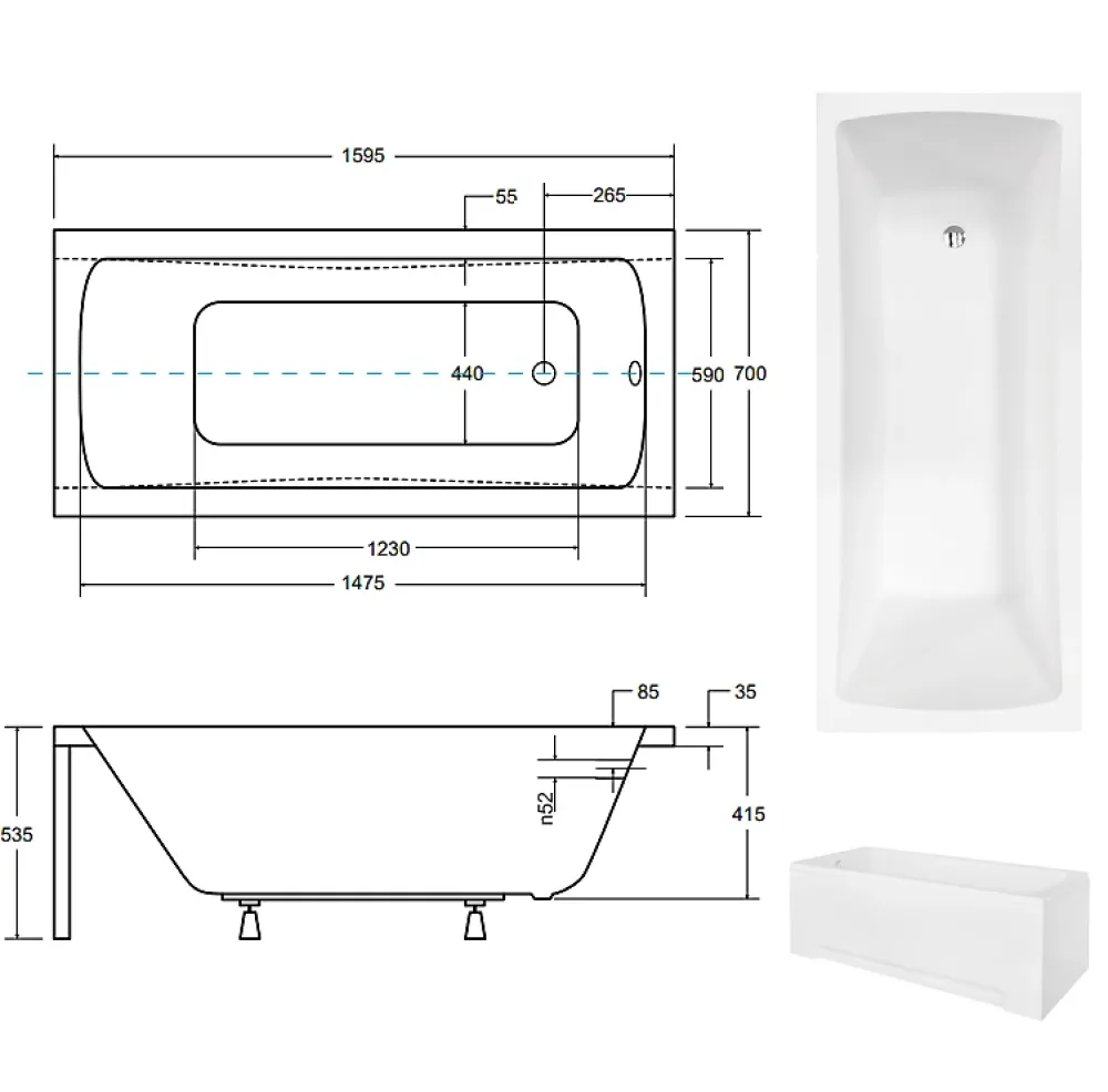 Azura Home Design Baignoire MIRANO II avec tablier 140/70 - 160 x 70 cm