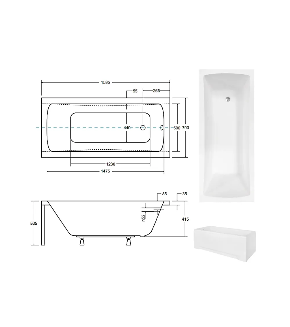 Azura Home Design Baignoire MIRANO II avec tablier 140/70 - 160 x 70 cm