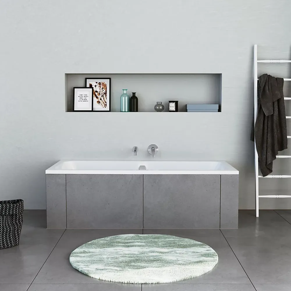 Bernstein Baignoire murale acrylique rectangulaire à encastrer salle de bain, 2 dossiers, 170x75x47cm Sans pieds, Blanc, DURAPECOS