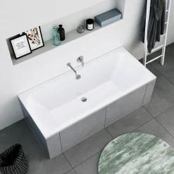 Bernstein Baignoire murale acrylique rectangulaire à encastrer salle de bain, 2 dossiers, 170x75x47cm Sans pieds, Blanc, DURAPECOS
