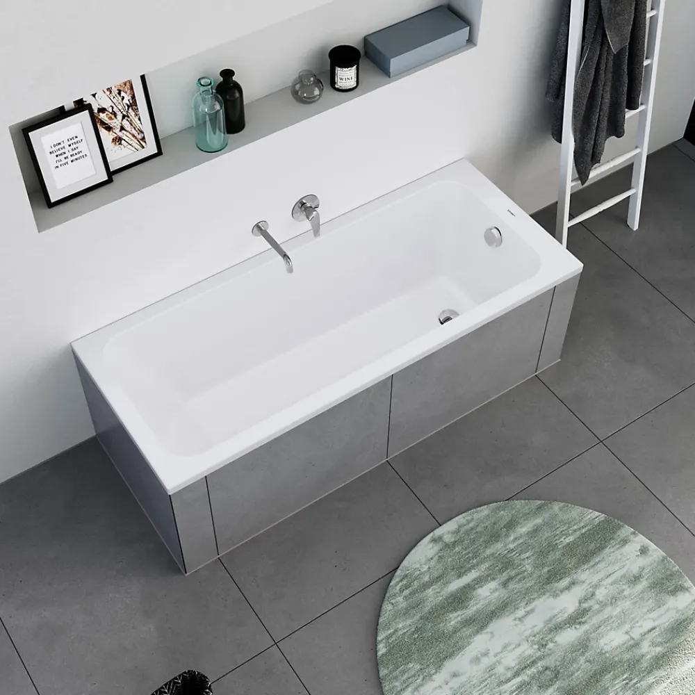 Duravit Baignoire murale acrylique rectangulaire à encastrer salle de bain, 2 dossiers, 160x70x47cm Sans pieds, Blanc, DURAPECOS