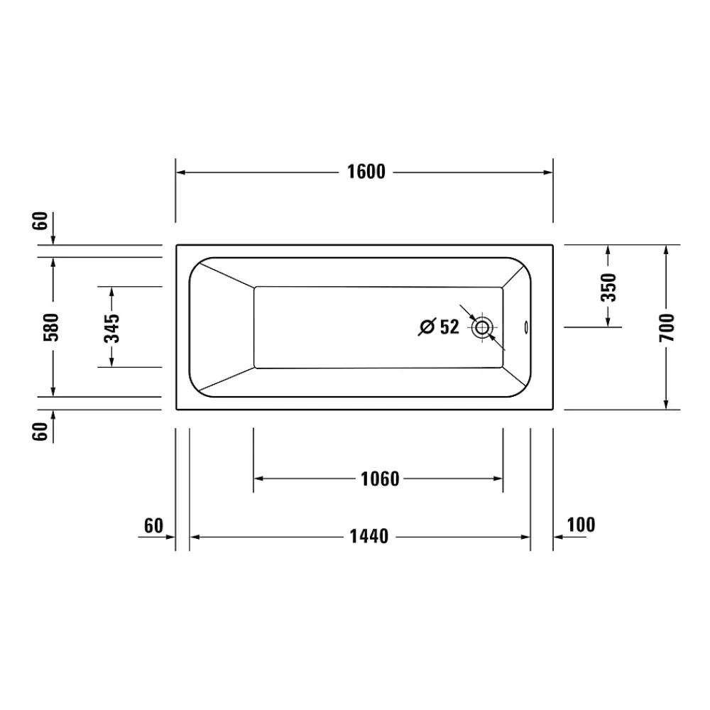 Duravit Baignoire murale acrylique rectangulaire à encastrer salle de bain, 2 dossiers, 160x70x47cm Sans pieds, Blanc, DURAPECOS