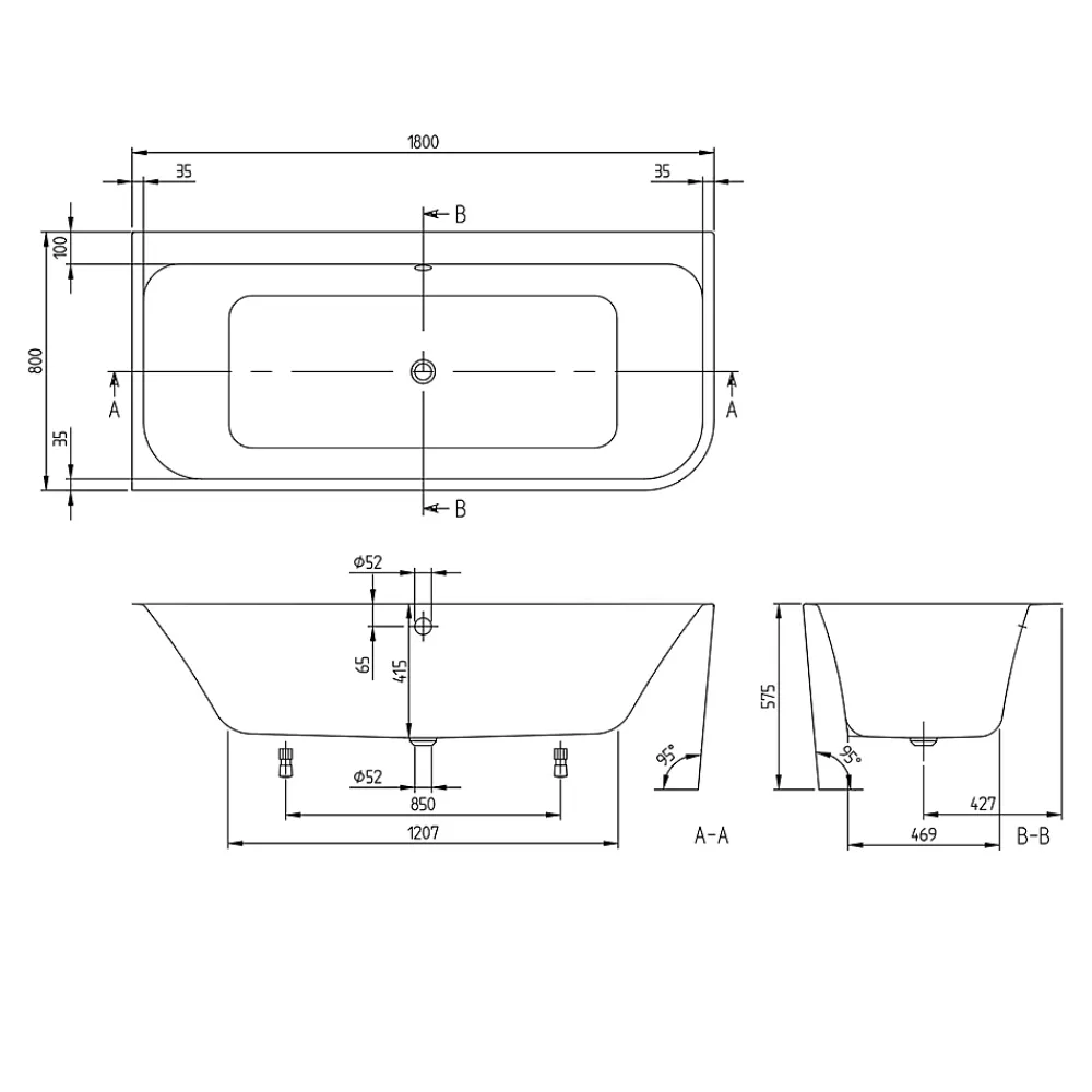Villeroy & Boch Baignoire murale Architectura pour installation en angle à gauche, 1800 x 800 mm, Blanc