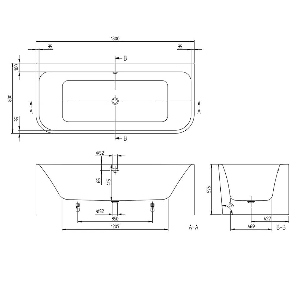 Villeroy & Boch Baignoire murale Architectura 1800 x 800 mm, Blanc