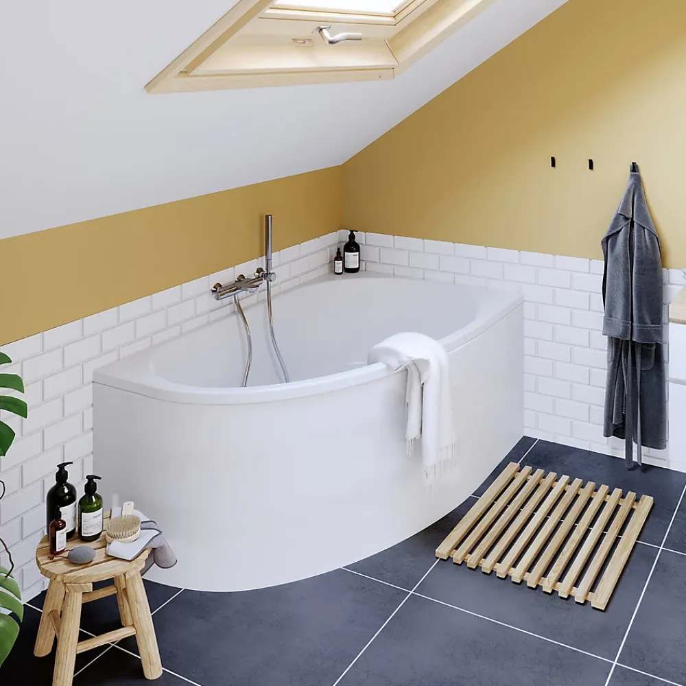 Baignoire Asymétrique| Baignoire pour angle droit Horyn L. 150 cm x l. 90 cm blanc