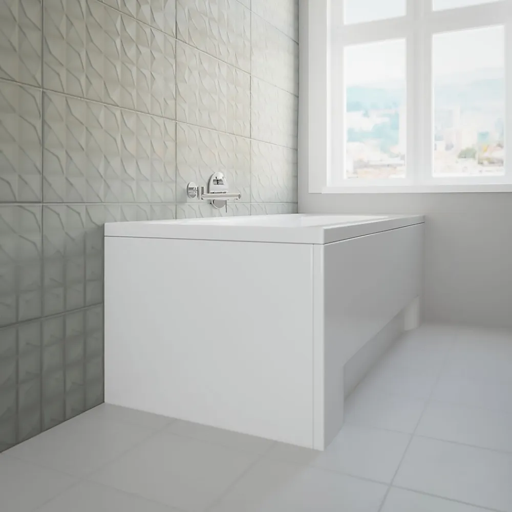 Baignoire D'Angle|Badland Baignoire rectangulaire 180 x 80 INES acrylique blanc + avec Tablier + Pieds + Vidage à chromé