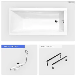 Besco Baignoire rectangulaire - 120 x 70 cm - sans Habillage - avec Pieds - Vidage Chrome - MODERN