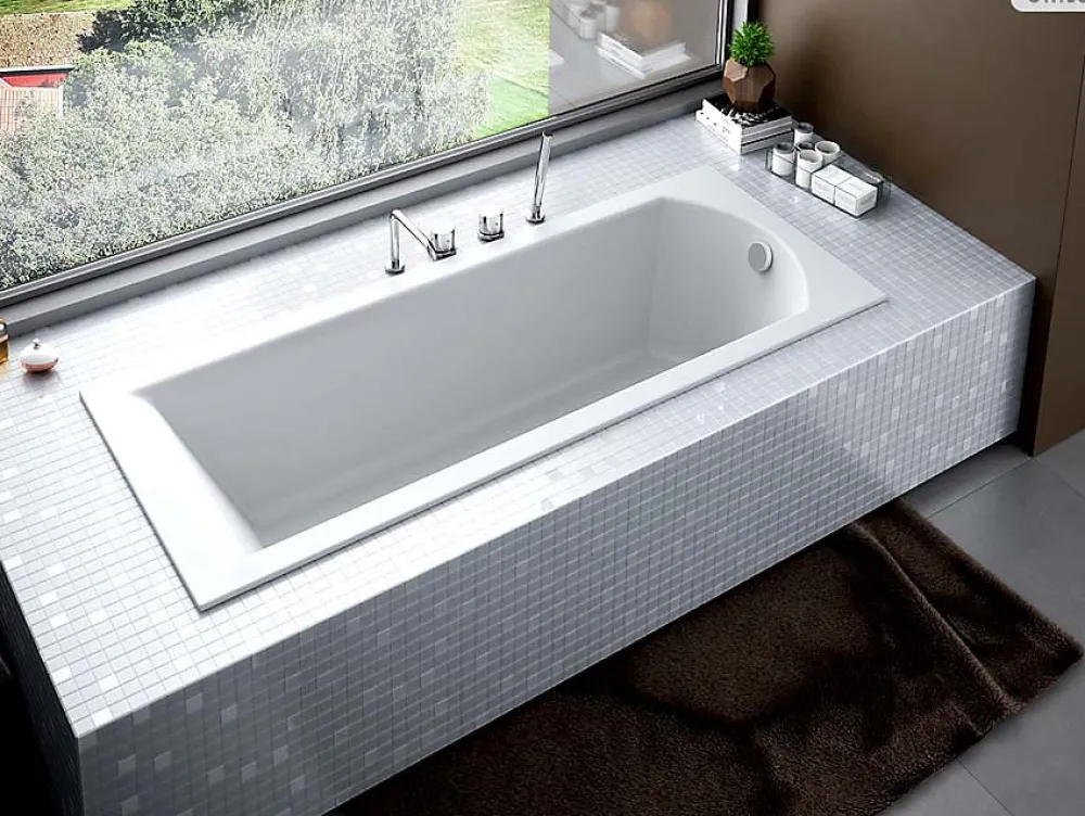 Baignoire Droite|Besco Baignoire rectangulaire - 170 x 70 cm - avec Tablier - Pieds - Vidage Chrome - SHEA
