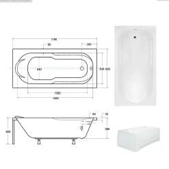 Baignoire Droite|Besco Baignoire rectangulaire - 180 x 80 cm - sans Habillage - avec Pieds - Vidage Chrome - BONA