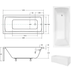 Besco Baignoire rectangulaire + tablier blanc + repose tête - OPTIMA - 140 x 70 cm
