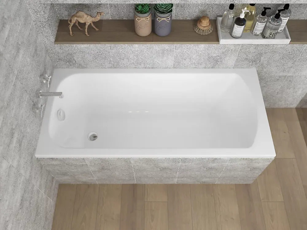 Baignoire D'Angle|Badland Baignoire rectangulaire 150 x 75 CLASSIC acrylique blanc + Support stabilisateur en polystyrène + Pieds + Vidage à chromé