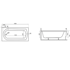 Baignoire D'Angle|Badland Baignoire rectangulaire 150 x 75 CLASSIC acrylique blanc + Support stabilisateur en polystyrène + Pieds + Vidage à chromé