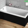 Baignoire Droite|Besco Baignoire rectangulaire - avec Tablier Noir Mat et Repose Tête OFFERT - MODERN - 150 x 70 cm