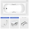 Baignoire Droite|Besco Baignoire rectangulaire - 150 x 70 cm - avec Habillage - Pieds - Poignées - Vidage Chrome - ARIA PLUS
