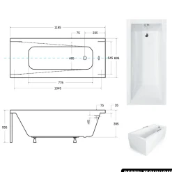 Besco Baignoire rectangulaire - avec Tablier Blanc et Repose Tête OFFERT - MODERN - 120 x 70 cm
