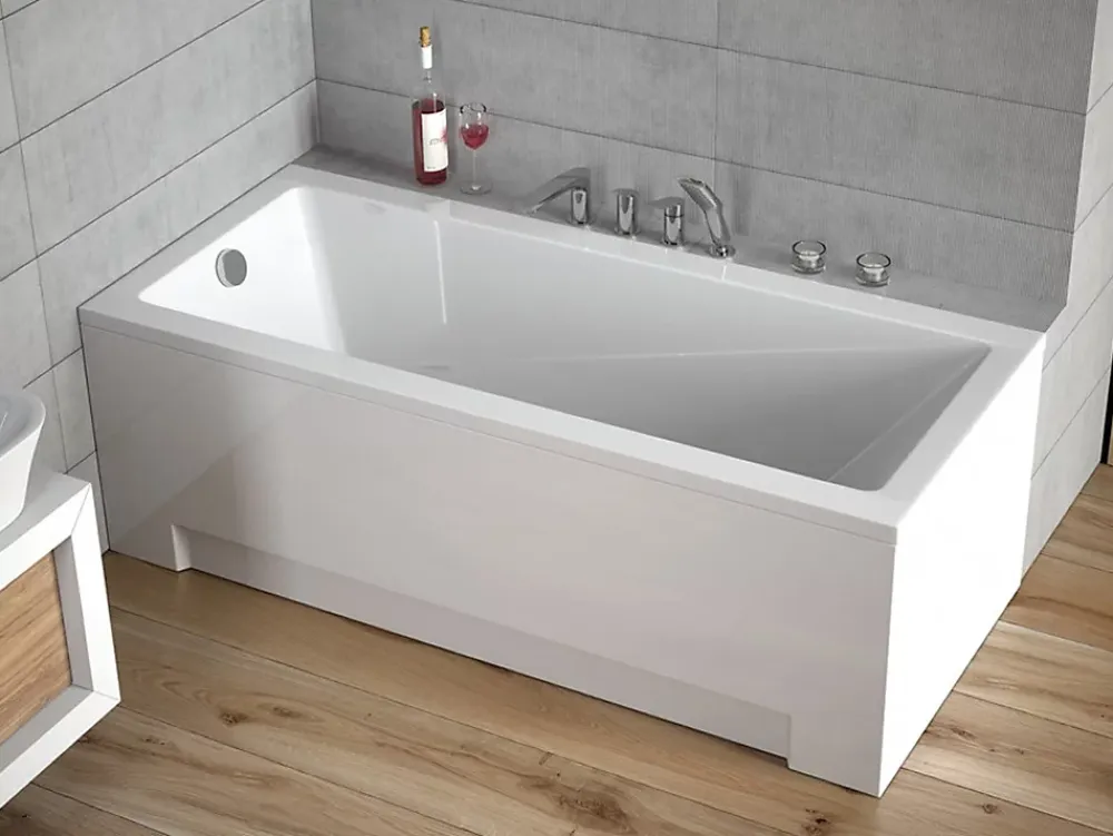 Baignoire D'Angle|Badland Baignoire rectangulaire 140 x 70 MODERN acrylique blanc + Support stabilisateur en polystyrène + Pieds + Vidage à chromé