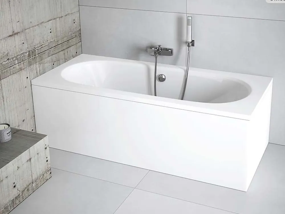 Baignoire Droite|Besco Baignoire rectangulaire - 160 x 75 cm - sans Habillage - avec Pieds - Vidage Chrome - VITAE