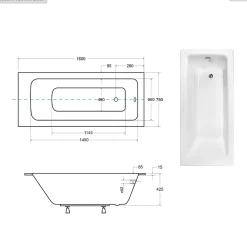 Besco Baignoire rectangulaire - 160 x 70 cm - sans Habillage - avec Pieds - Vidage Chrome - TALIA SLIM
