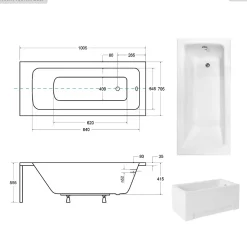 Besco Baignoire rectangulaire - 100 x 70 cm - avec Habillage - Pieds - Vidage Chrome - TALIA