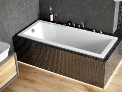 Baignoire Droite|Besco Baignoire rectangulaire - 170 x 70 cm - avec Habillage Polystyrène - Pieds - Vidage Chrome - MODERN SLIM