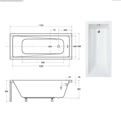 Baignoire Droite|Besco Baignoire rectangulaire - 170 x 70 cm - avec Habillage Polystyrène - Pieds - Vidage Chrome - MODERN SLIM