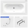 Baignoire Droite|Besco Baignoire rectangulaire - 160 x 75 cm - sans Habillage - avec Pieds - Vidage Chrome - VITAE SLIM